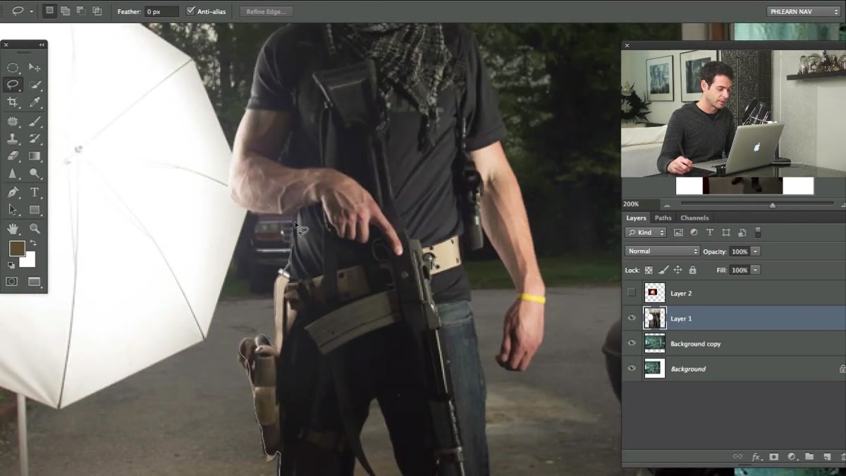 Lasso tool active, being drawn around the subject&rsquo;s outline