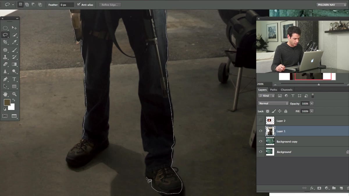 Layer mask applied to subject layer, background now visible