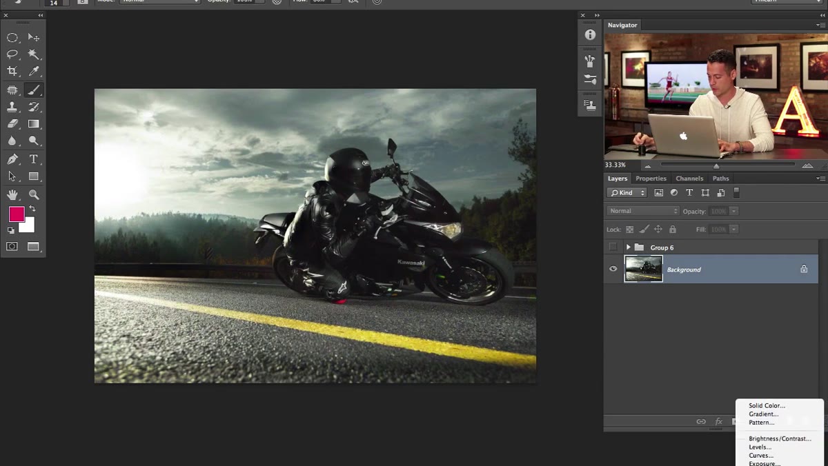 Solid Color adjustment layer dialog open with blue-green selected