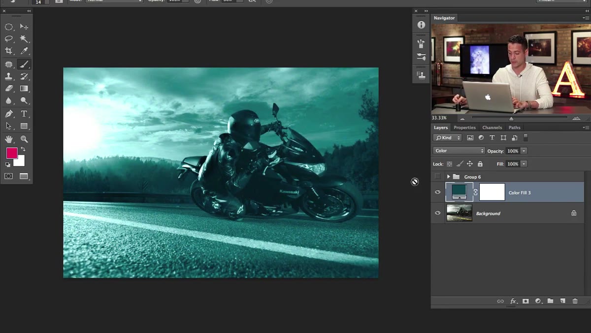 Two solid color layers visible in Layers panel, blend modes set to Color