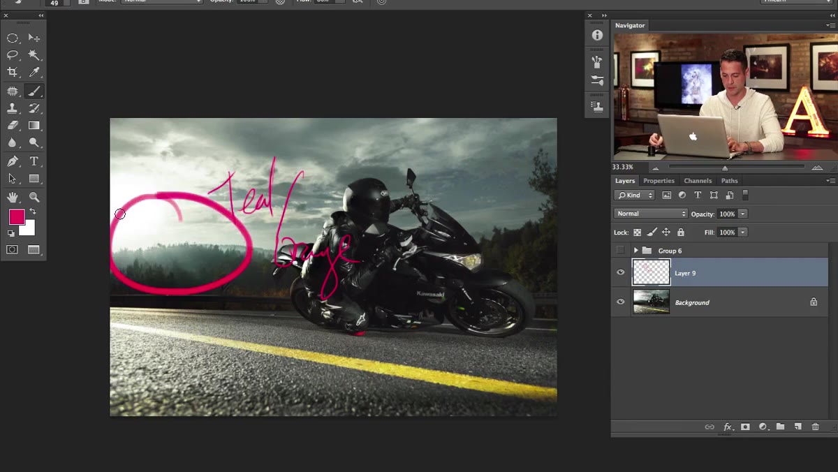 Original image showing lack of detail separation on front of motorcycle