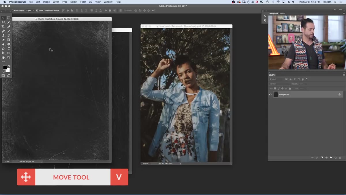 Move tool dragging texture layer from one document to another