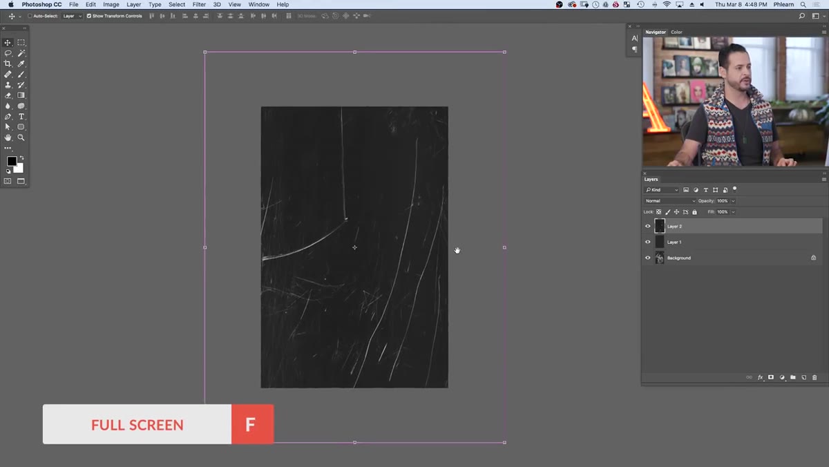 Free Transform handles visible around texture layer on canvas