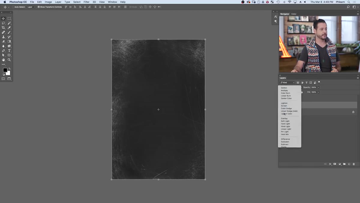 Layers panel showing blend mode dropdown changed to Screen