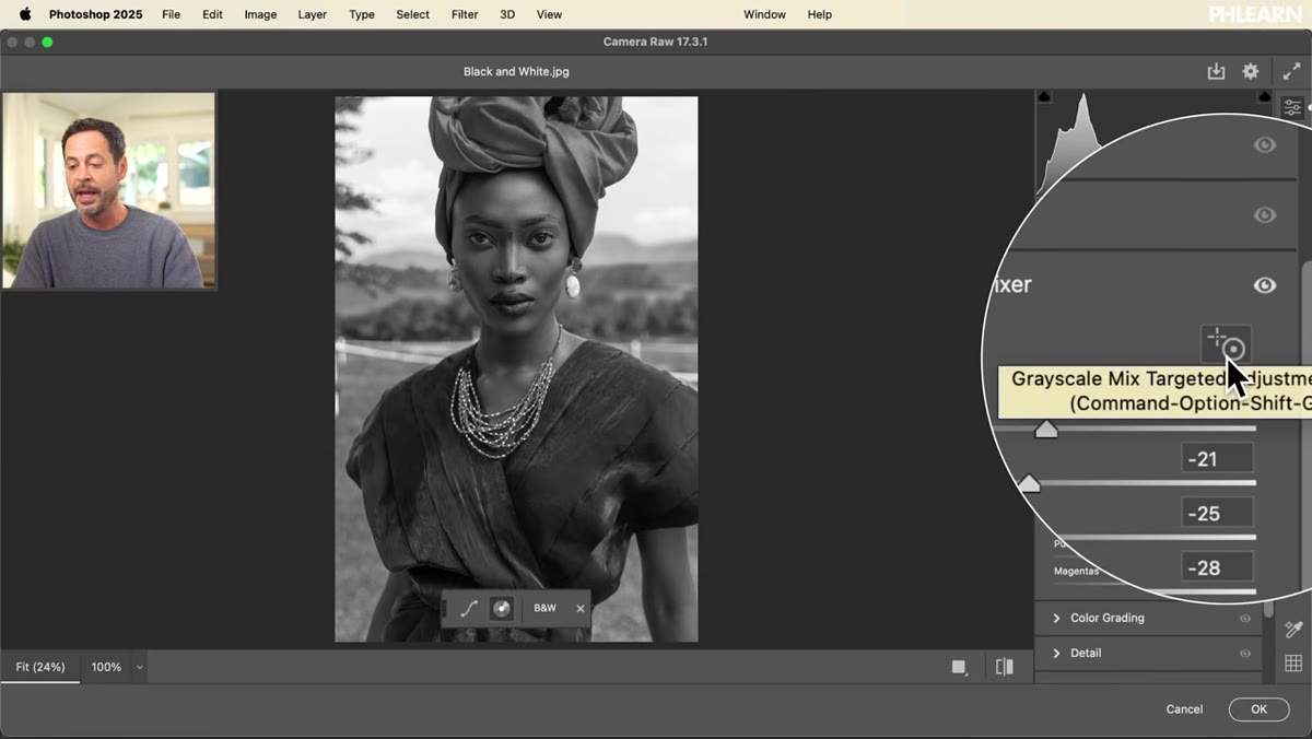 Cursor hovering over image with on-image adjustment tool active