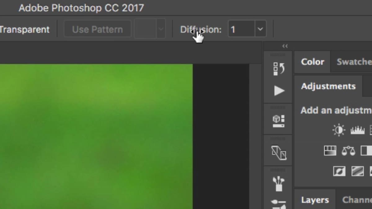 Options bar showing the Diffusion slider for the Patch Tool