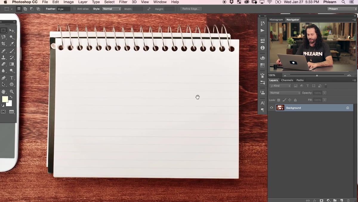 Aaron navigating to Filter > Blur > Gaussian Blur in menus