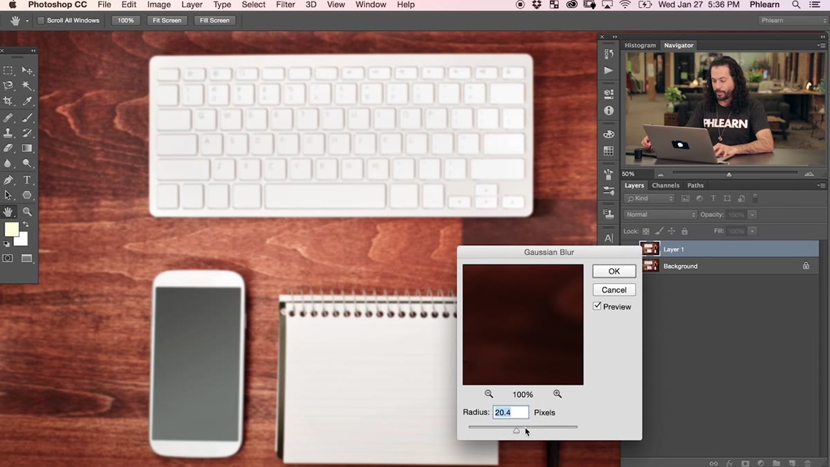 Using the new shortcut to trigger Gaussian Blur dialog during editing