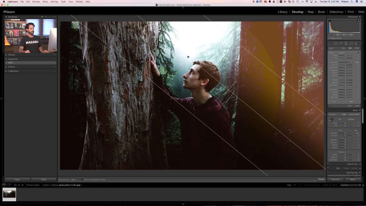 Rotating the graduated filter by hovering near the edge and dragging