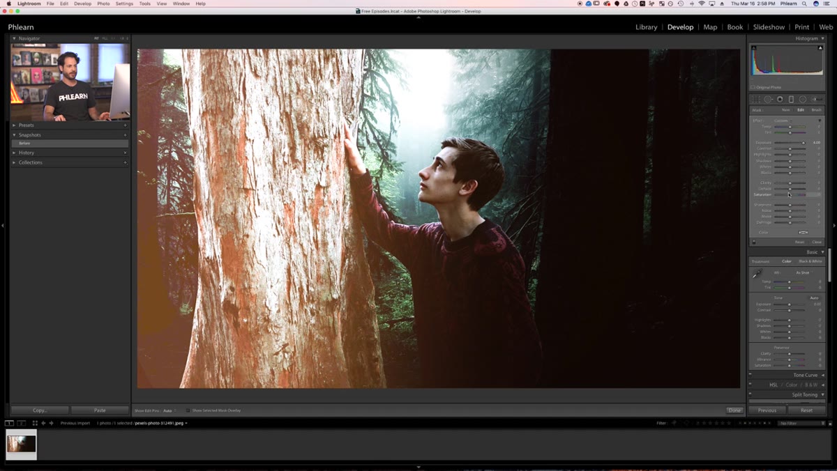 Exposure slider inside the graduated filter panel being adjusted
