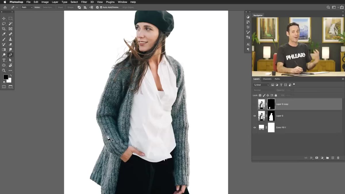 Select and Mask or manual brush cleanup on the layer mask