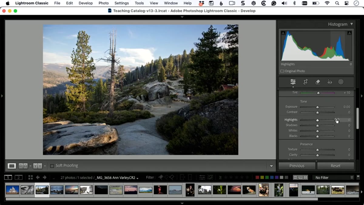 Landscape image with bright sky identified as the next edit target