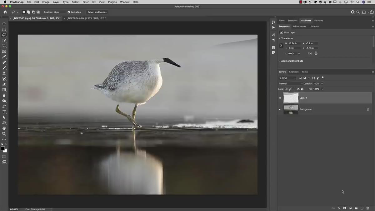 Layer mask added with soft brush blending patch into background
