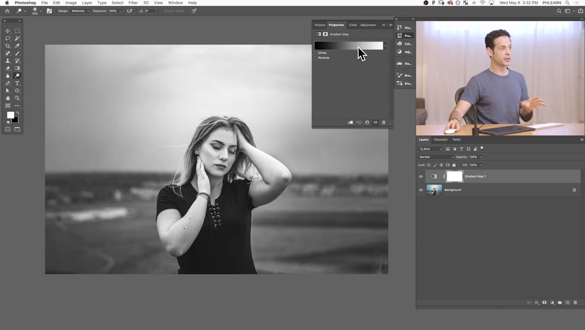 Gradient Editor open with gradient presets visible