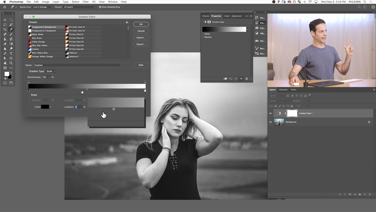 Clicking gradient bar to add a new color stop in the middle