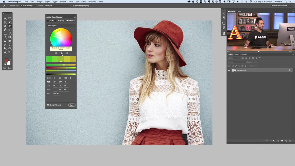 &ldquo;Set selected color from active color&rdquo; button highlighted in panel