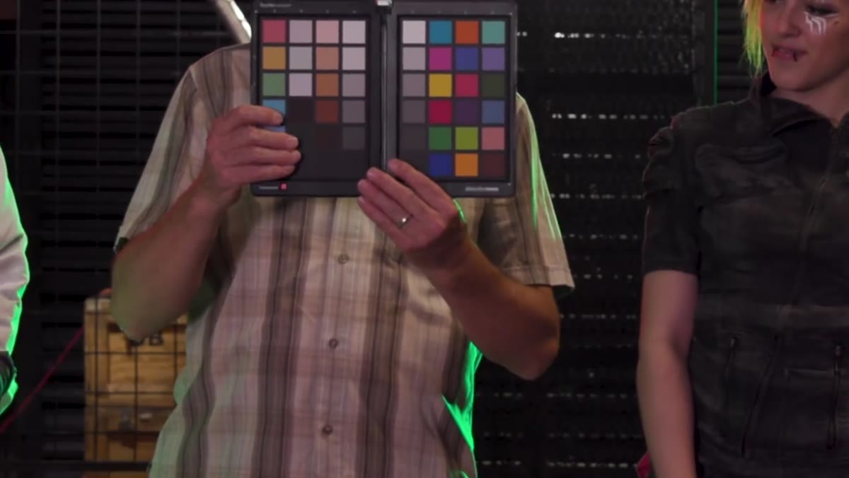 Jay places the Spydercheckr color chart into the shot