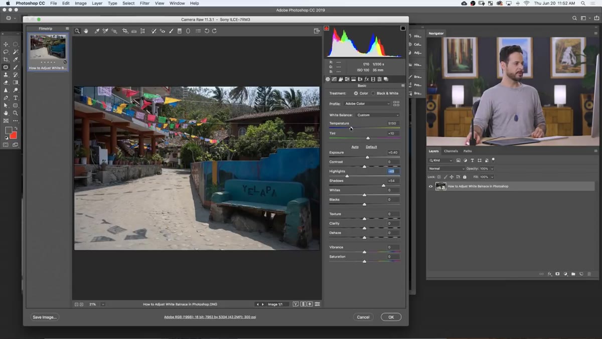 Temperature slider being dragged right to warm up the image