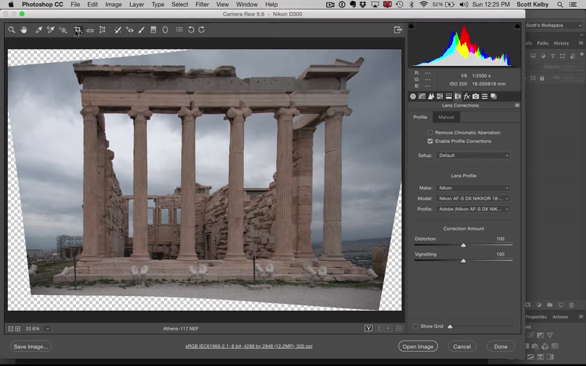 Crop tool selected, being dragged across the image in Camera Raw