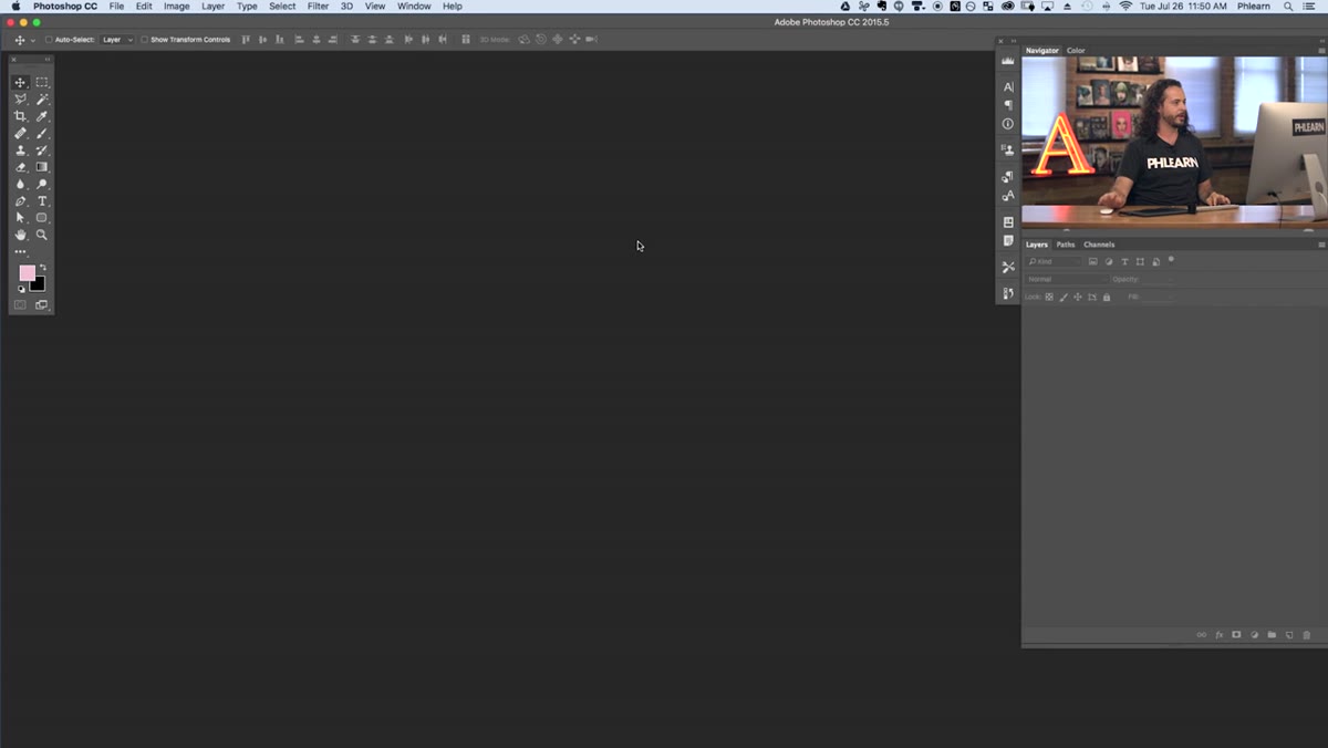 Blank new document open in Photoshop workspace