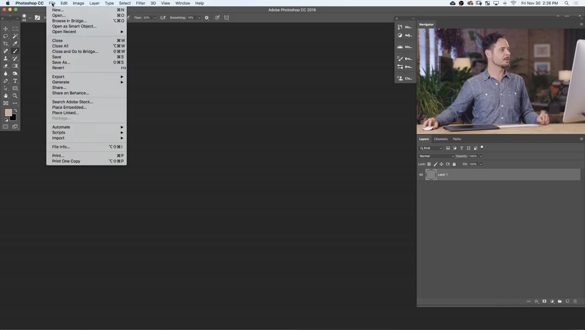 File menu open, navigating to a RAW image file