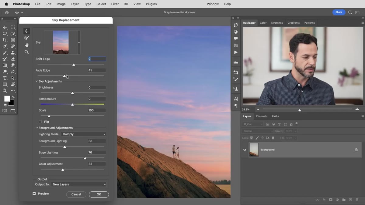 Brightness and color temperature sliders being adjusted in dialog