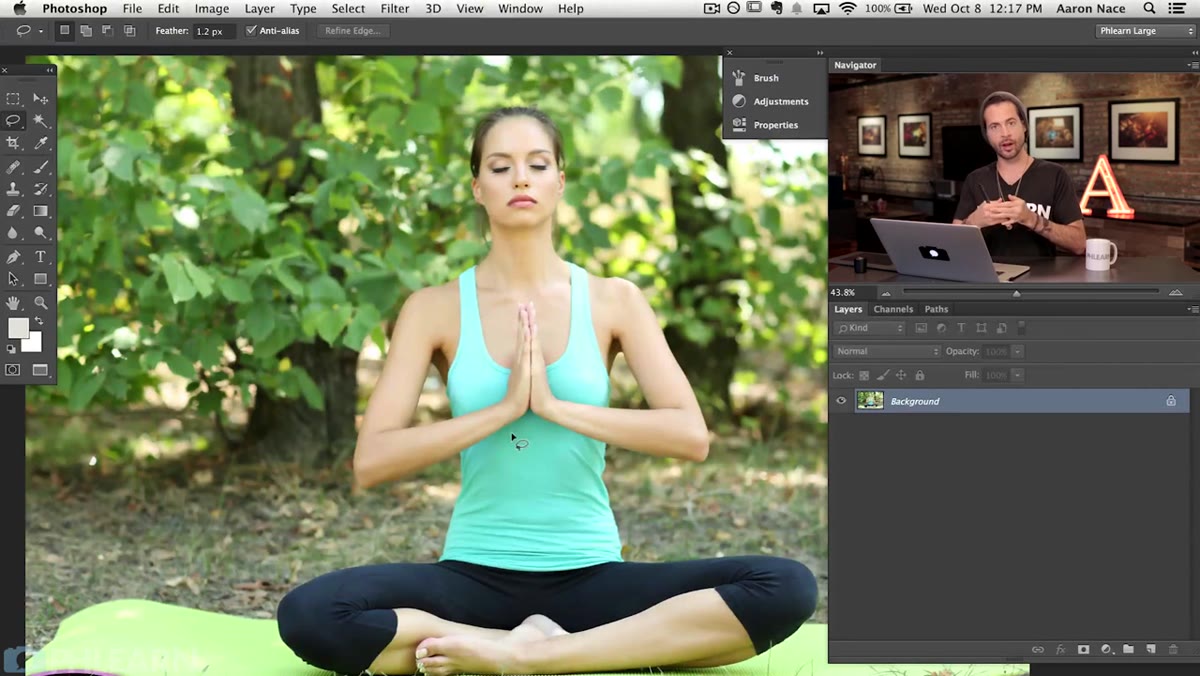 Background layer selected with blur being applied in Photoshop