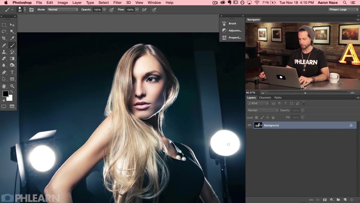 Tutorial footage showing background lights positioned behind the subject