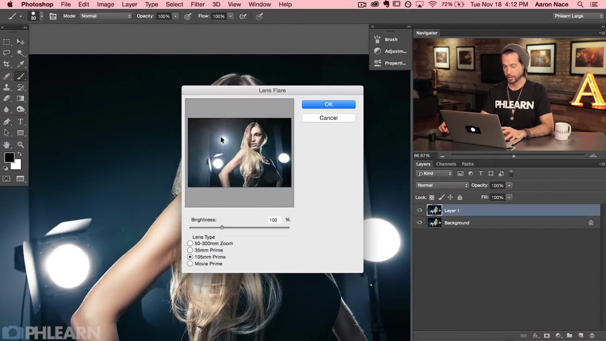 Lens flare positioned incorrectly in center of frame as a what-not-to-do example