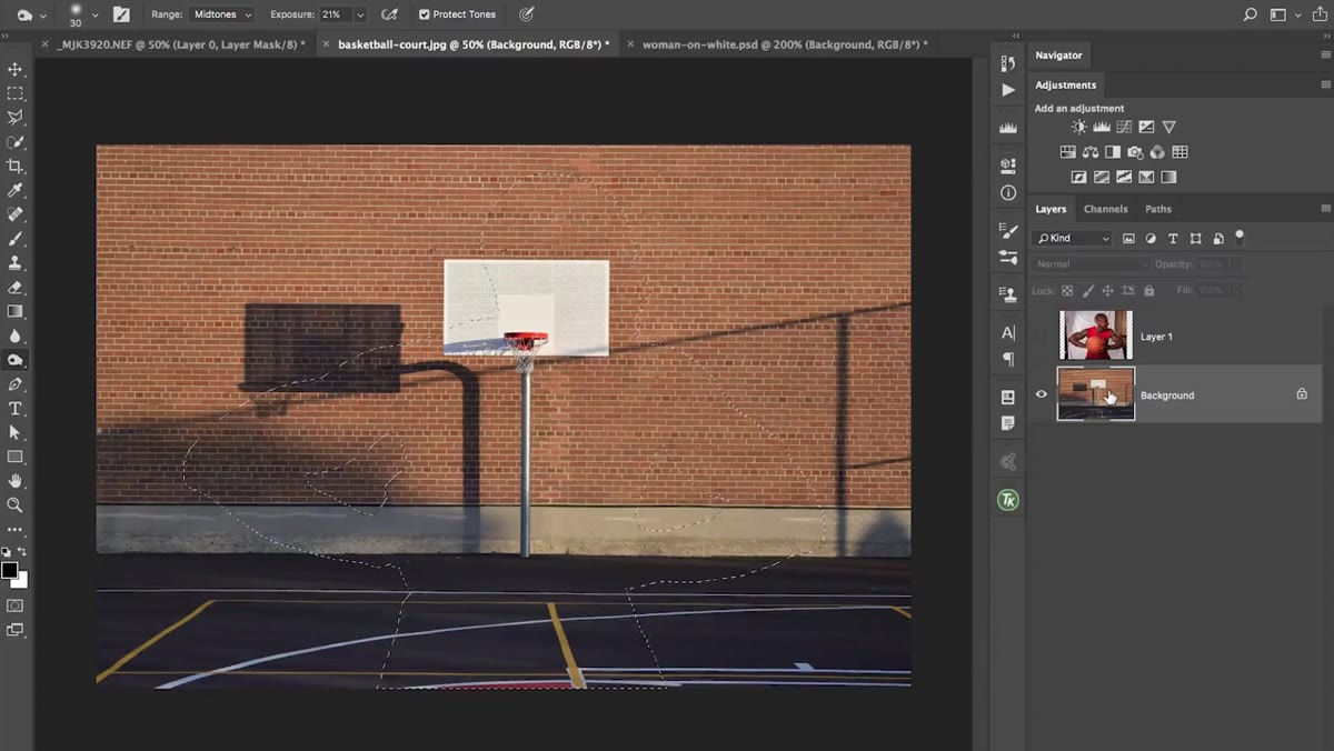 Subject layer placed on top of background layer in Layers panel