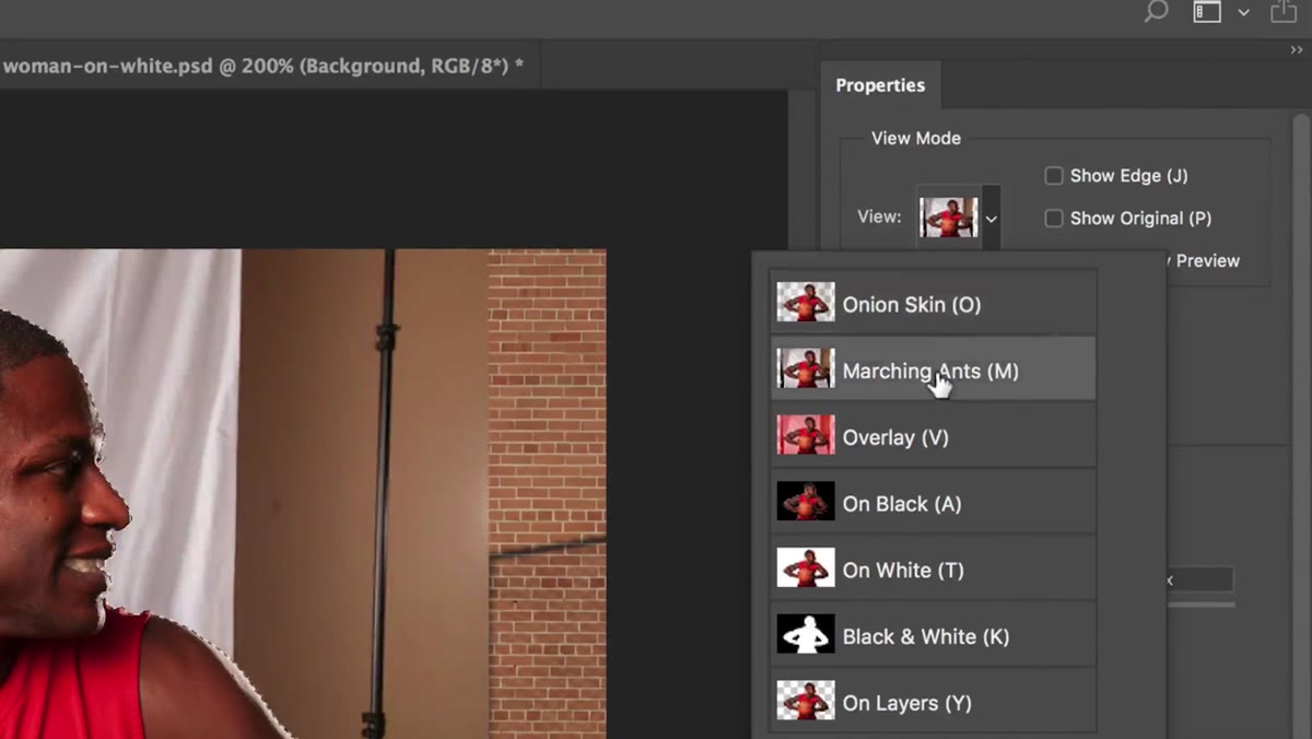 Select and Mask dialog open with On Layers view mode selected
