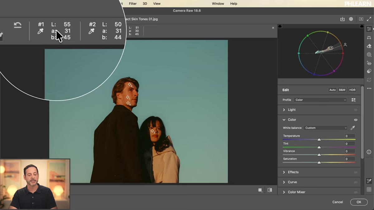 Mask Amount slider being reduced to blend corrected and original skin tone