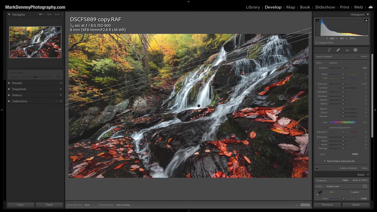 Linear gradient mask being dragged across the background area