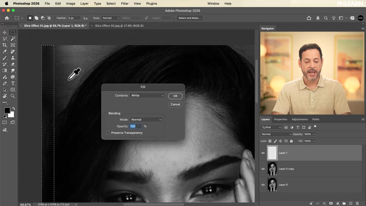 Edit Fill dialog with White selected as contents