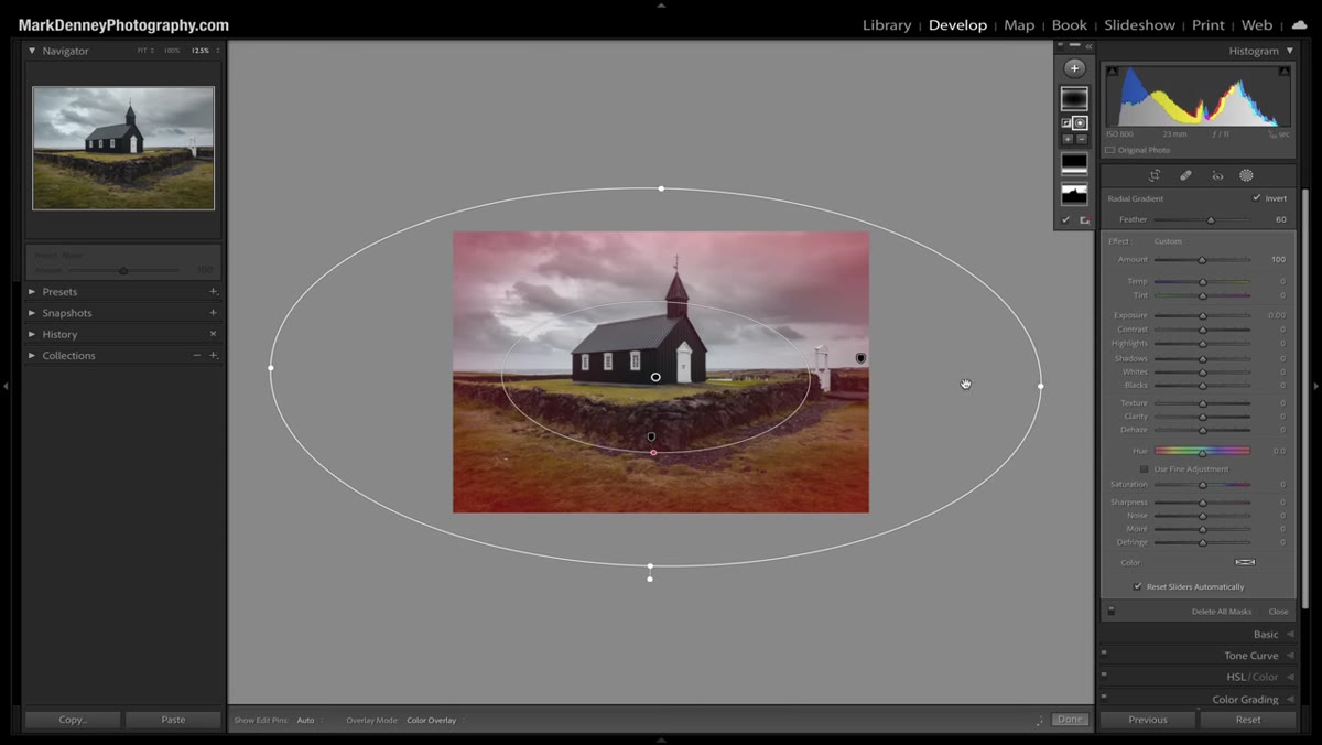 Radial gradient handles being repositioned on image