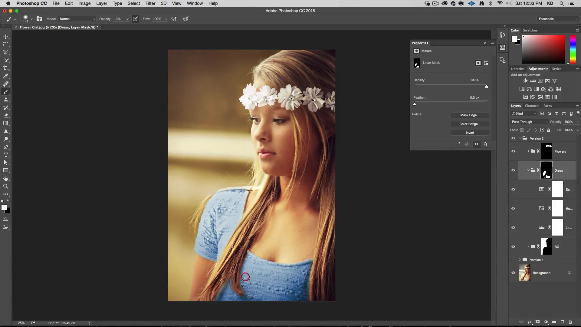 flower girl dress color changed to blue in Photoshop