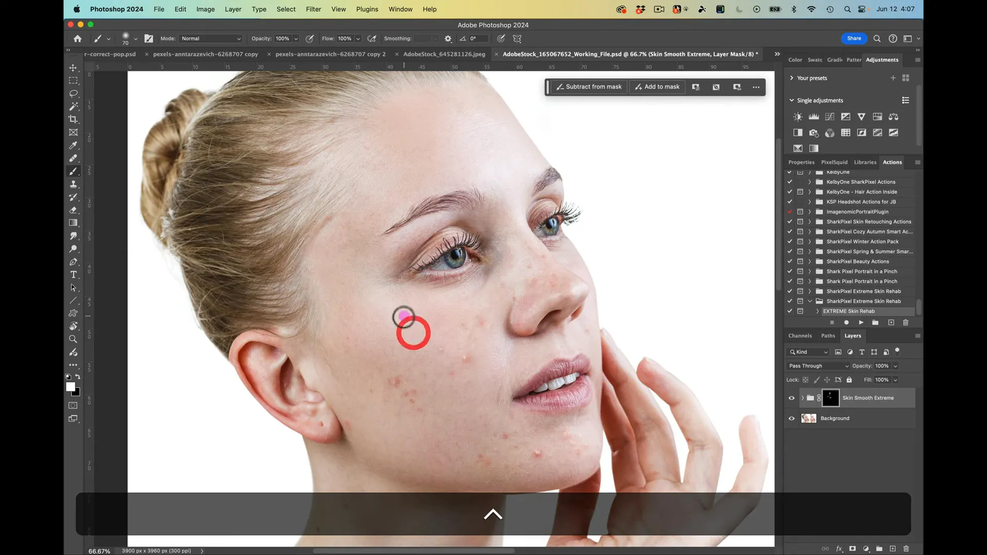 woman with blemish being smoothed out